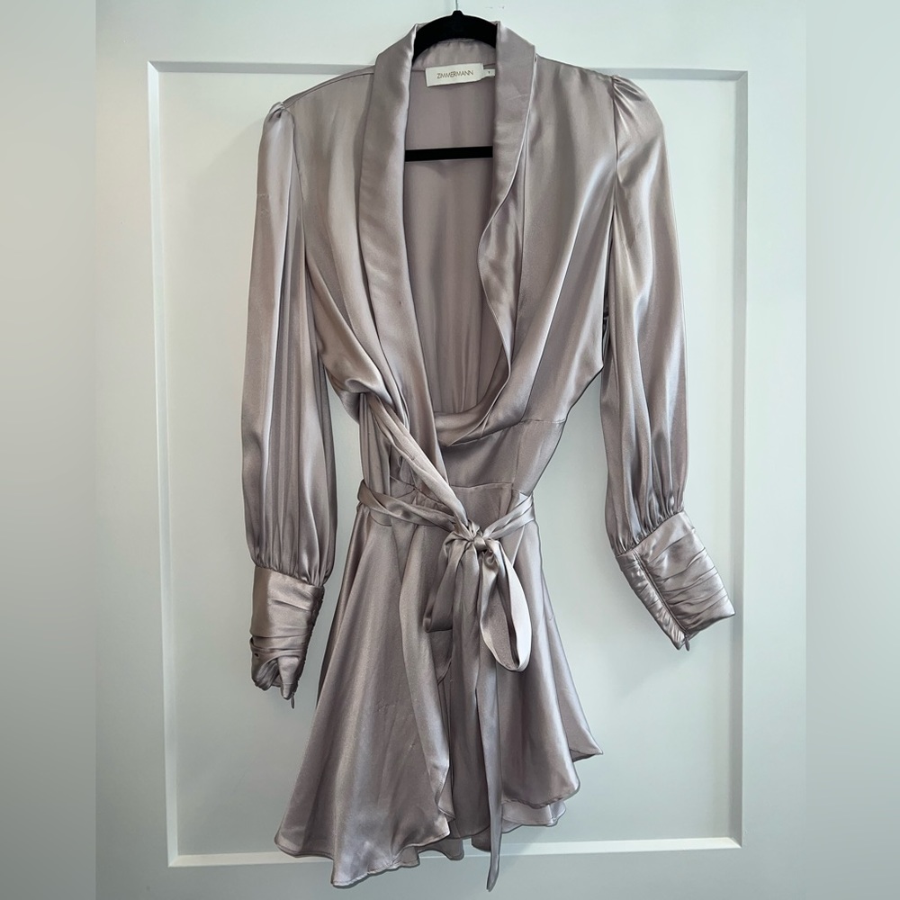 Zimmermann Balloon sleeve silk wrap mini dress
